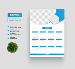 One Page Wall Calendar 2023 Design Template Or 12 Month One Page Calendar