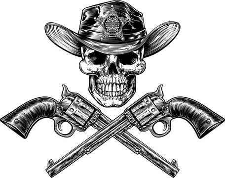 Skull Cowboy Sheriff with Crossed Pistols