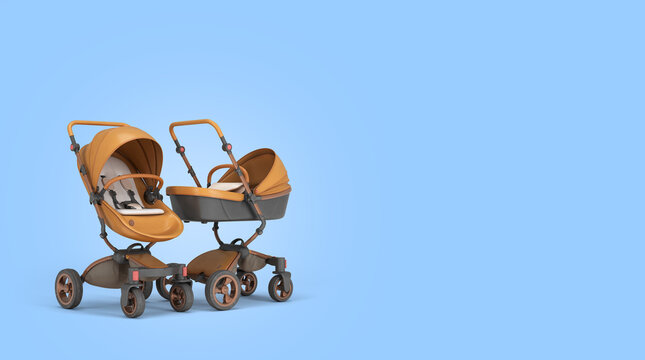 new modern leather stroller transformer 3d render on blue