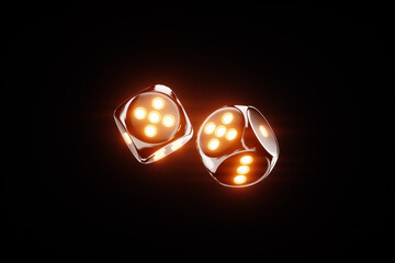 Casino concept, dice on a dark background. Banner for online casino, picture for the site, poster, advertising, concept, blank. 3d illustration, 3d render, copy space.