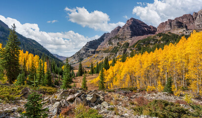 Autumn colors on the trail Maroon Bells Scenic Area - near Aspen, Colorado