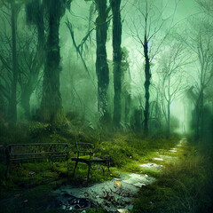 misty morning in the forest