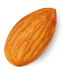 Almonds isolated on white background. Almond nut raw piece closeup.
