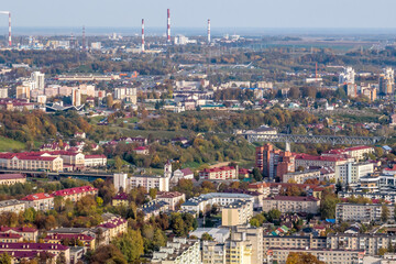 Fototapeta premium panoramic aerial view of a huge residential complex with high-rise buildings