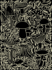 Assorted mushrooms. Decorative panel. Handmade.