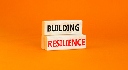 Building resilience symbol. Concept word Building resilience typed on wooden blocks. Beautiful orange table orange background. Business and building resilience concept. Copy space.