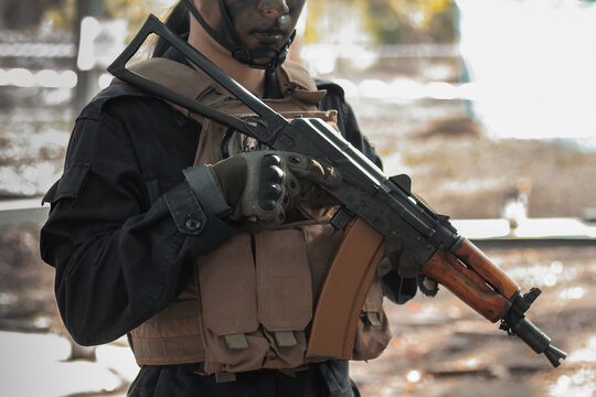 Special Force holding AK74 rifle gun