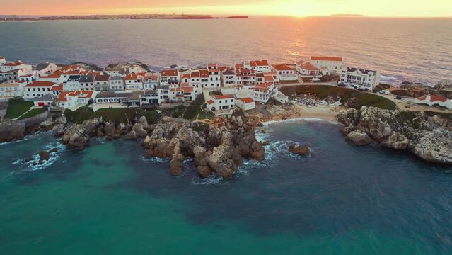 Aerial view of Baleal peninsula near Peniche town on the west coast of Portugal