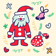 figure of santa claus with a bag of gifts and christmas elements