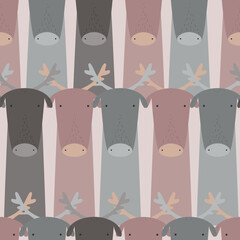 Seamless pattern with cute deer in cartoon style. Vector illustration