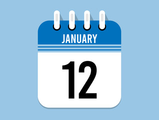 12 day January calendar icon. Banner for appointments, special dates and birthdays. Calendar vector for January in blue color on light background