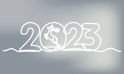 2023 year sketch, continuous line drawing, on gray background vector