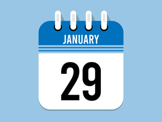 29 day January calendar icon. Banner for appointments, special dates and birthdays. Calendar vector for January in blue color on light background