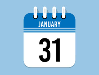 31 day January calendar icon. Banner for appointments, special dates and birthdays. Calendar vector for January in blue color on light background