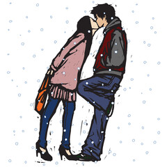 A kiss from a couple on a snowy day
- 551594459