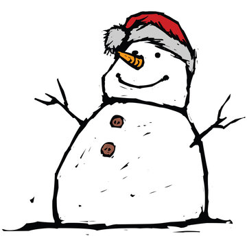 Snowman in a Snowy Winter Hat
