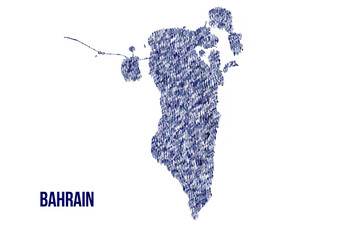 The map of the Bahrain made of pictograms of people or stickman figures. The concept of population, sociocultural system, society, people, national community of the state. illustration.