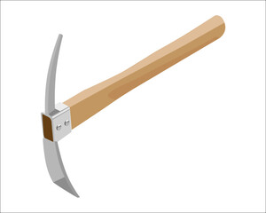 Vector Illustration pickaxe isolated on white background. Carpentry hand tools with wooden handle.