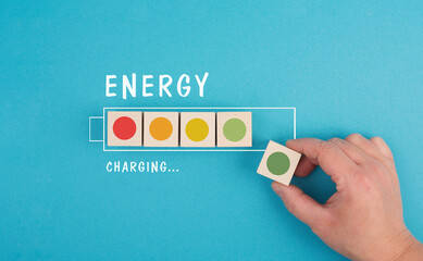 Battery charging, loading bar, gaining power, healthy lifestyle concept
