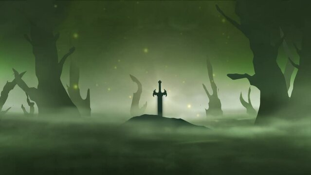 Dark swamp foggy background 