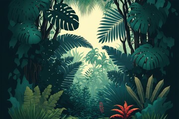 Fototapeta na wymiar Jungle background. Tropical plants and trees wallpaper.