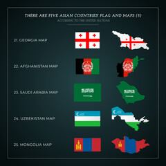 Five Asian countries' Flag And Maps Vector (5)