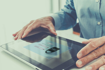 User online authentication access. Data protection, identification concept. Security of accounts.