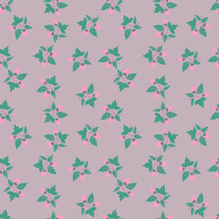 Freehand wild strawberry branch seamless pattern. Hand drawn wild berries floral wallpaper. Strawberry plant endless backdrop.