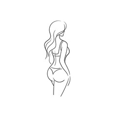 Beautiful  woman body silhouette line art. Minimalist linear female figure. Abstract nude sensual line art. Stock  illustration.