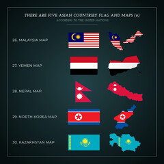 Five Asian countries' Flag And Maps Vector (6)