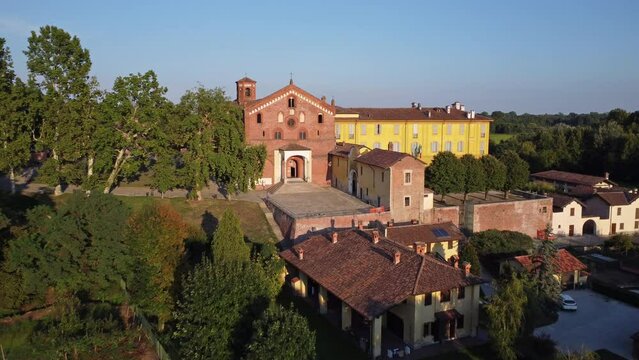 Aerial View Of The Morimondo Abbey. Morimondo, Province Of MIlan, Italy