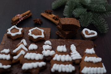sweet home made christmas gingerbread chocolate brownies,