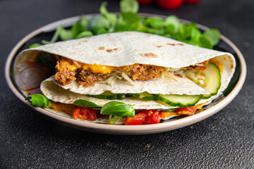 taco snack meat, vegetable, lettuce pork, lamb, turkey meal food on the table copy space food background rustic top view