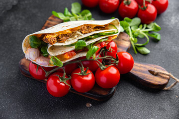 taco snack meat, vegetable, lettuce pork, lamb, turkey meal food on the table copy space food background rustic top view