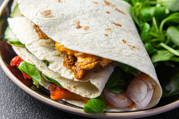 taco snack meat, vegetable, lettuce pork, lamb, turkey meal food on the table copy space food background rustic top view