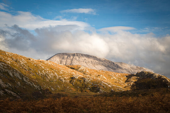 A sunny autumnal HDR image of the iconic Arkle, a mountain in the North West Sutherland National Scenic Area, Scotland. 
