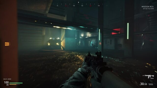 Killing the ai opponents in the new single player shooter video game. Shooting the npc enemies in the shooter video game. Successfully disabling the terrorist bomb in the shooter video game. Victory.