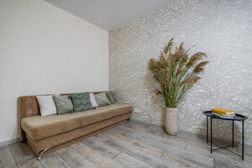 furniture in interior of living room in studio apartments or flat with sofa