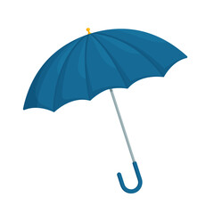 Vector illustration of an insulated rain umbrella. Blue open umbrella carried away by the wind.