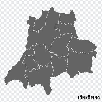 Blank map Jonkoping County  of  Sweden. High quality map Scania County on transparent background for your web site design, logo, app, UI.  Sweden.  EPS10.