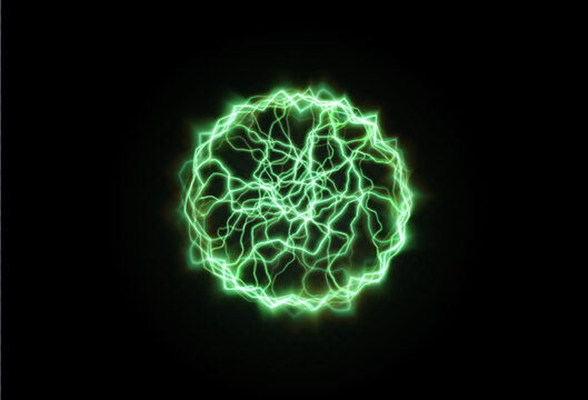Powerful ball lightning green png. A strong electric neon charge of energy in one ring. Element for your design, advertising, postcards, invitations, screensavers, websites, games.