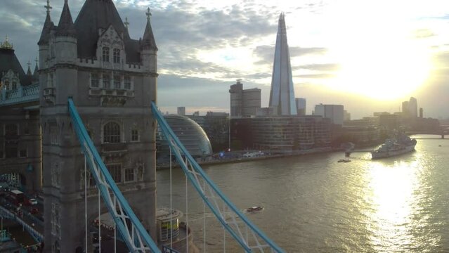 London Tower Bridge with view of the river Thames and the Shard 
