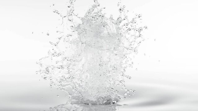 Super slow motion of splashing water isolated on white background. Filmed on high speed cinema camera, 1000fps.