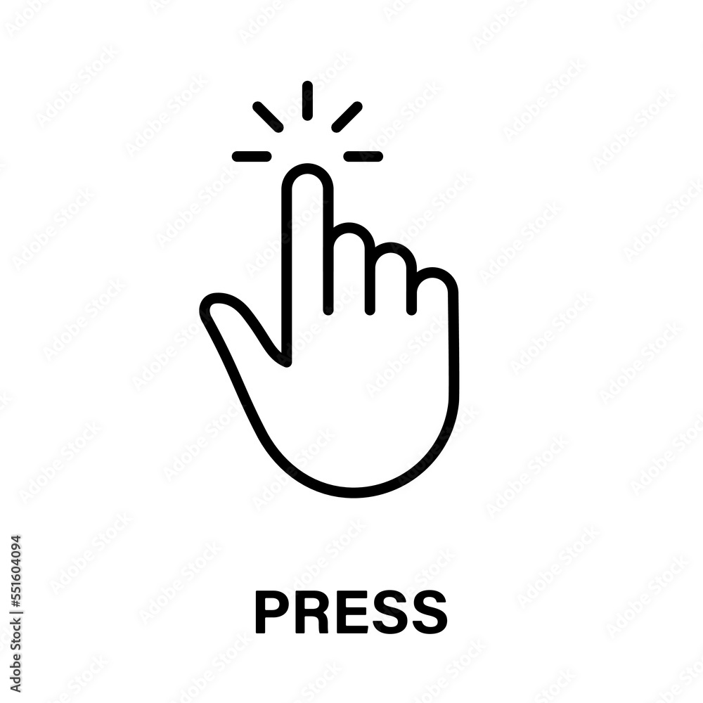 Poster press gesture of computer mouse. pointer finger black line icon. cursor hand linear pictogram. click