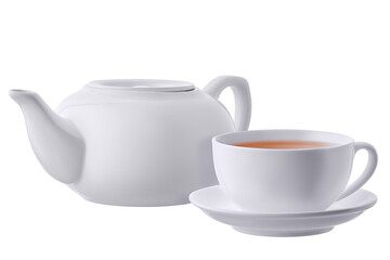 Ceramic tea set on white background