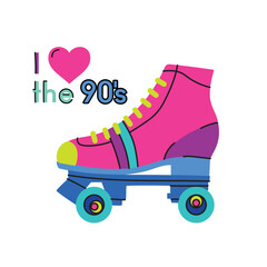 Vector vintage illustration poster with roller skates. Hand drawn roller skates sketch illustration. 80s, 90s Party decoration.
