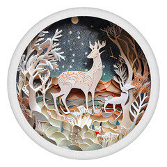 Illustrative Paper Cutout Christmas Scene (Illustration) wit a Christmas Deer