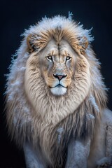 Fototapeta premium Lion portrait with the snow on the fur