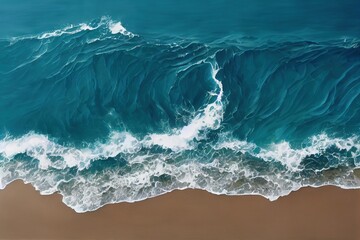 Waves on the beach top view illustration art design. Generative AI