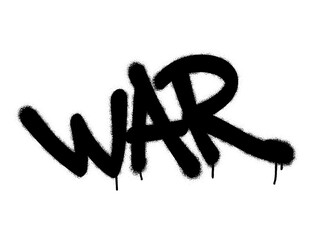 Spray graffiti quote WAR over white background.